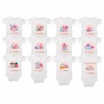 Set 12 body-uri cu lunile bebelusului, Baby Riki, Bumbac, Alb, BSA006 - imagine 2