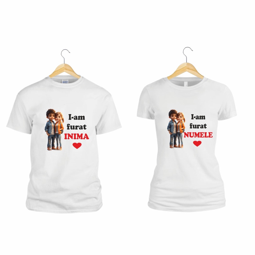 TUV006.... Set 2 Tricouri , Cuplu, Bumbac, Alb, TUV006 - imagine 2