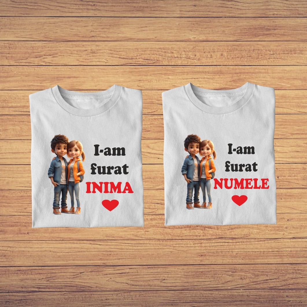 TUV006.. Set 2 Tricouri , Cuplu, Bumbac, Alb, TUV006 - imagine 3