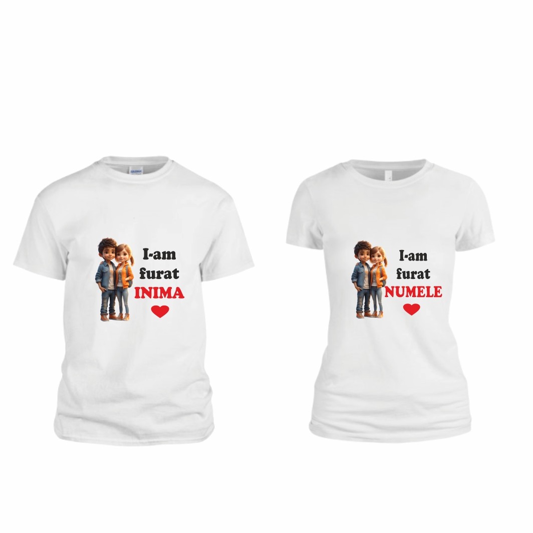 TUV006 Set 2 Tricouri , Cuplu, Bumbac, Alb, TUV006 - imagine 1