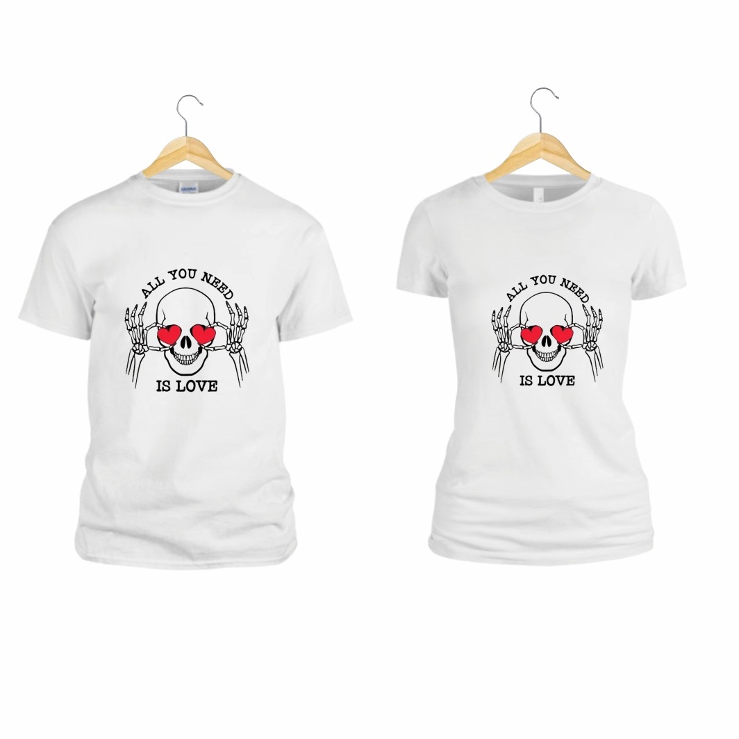 TUV008... Set 2 Tricouri , Cuplu, Bumbac, Alb, TUV008 - imagine 2