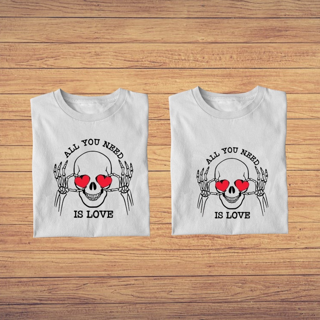 TUV008.. Set 2 Tricouri , Cuplu, Bumbac, Alb, TUV008 - imagine 3