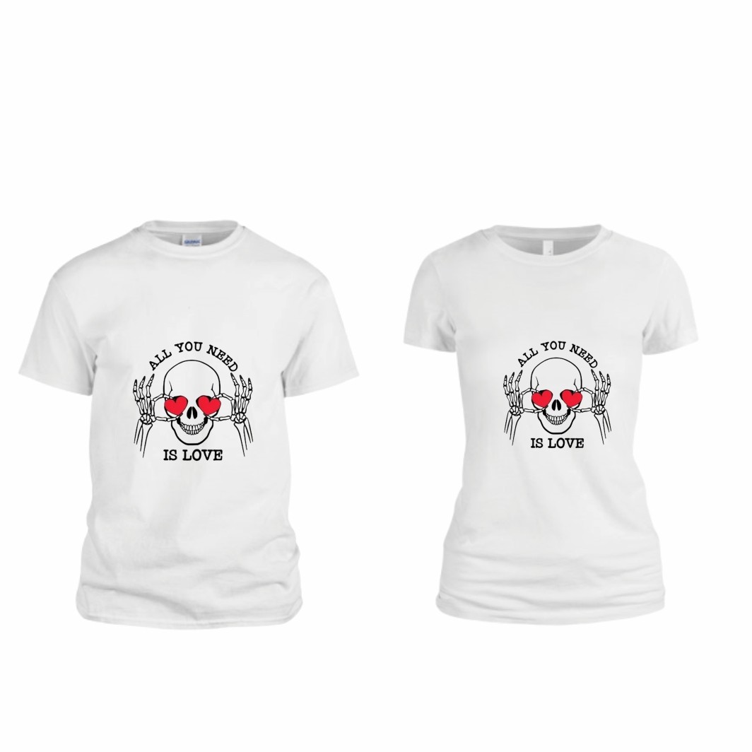 TUV008 Set 2 Tricouri , Cuplu, Bumbac, Alb, TUV008 - imagine 1