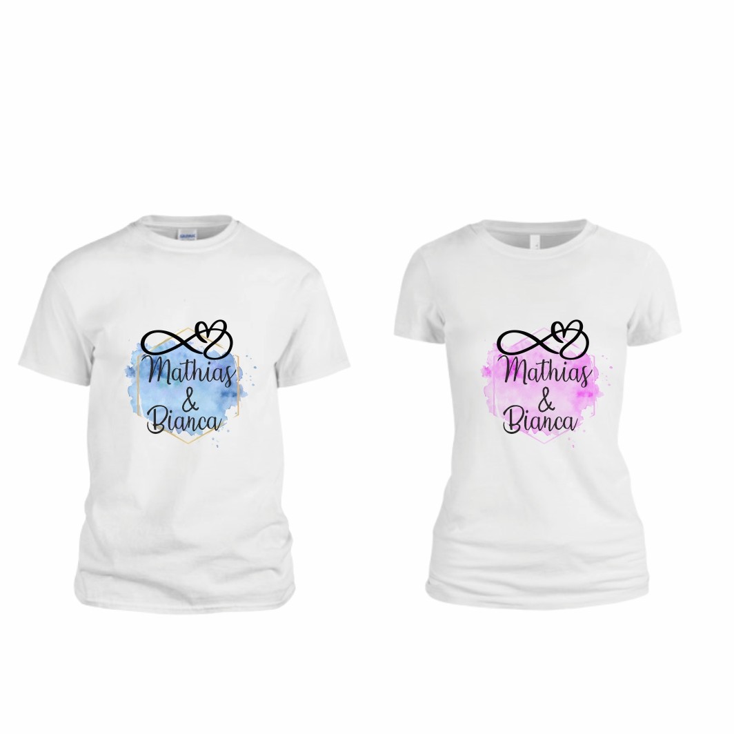 TUV009 Set 2 Tricouri , Cuplu, Bumbac, Alb, TUV009 - imagine 1