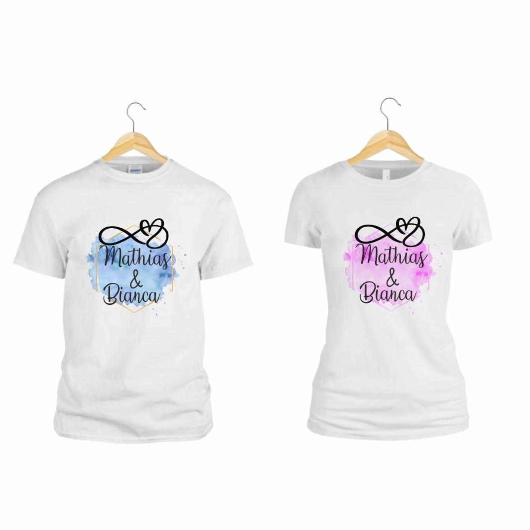 TUV009.... Set 2 Tricouri , Cuplu, Bumbac, Alb, TUV009 - imagine 2