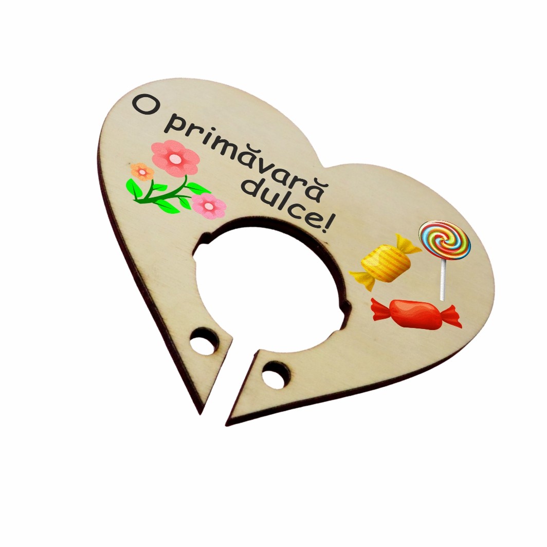 BBUV002.. Martisor, Baza acadea, Inima, Lemn, 10x8 cm, Primavara, BBUV002 - imagine 4