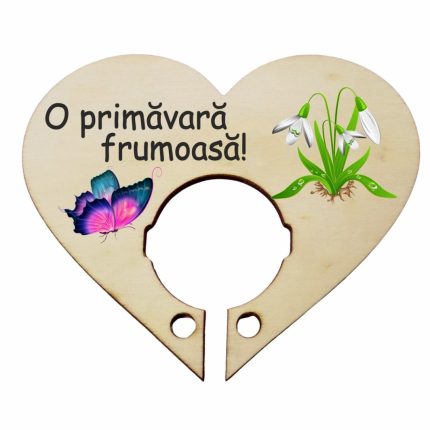 Martisor, Baza acadea, Inima, Lemn, 10x8 cm, Primavara, BBUV003