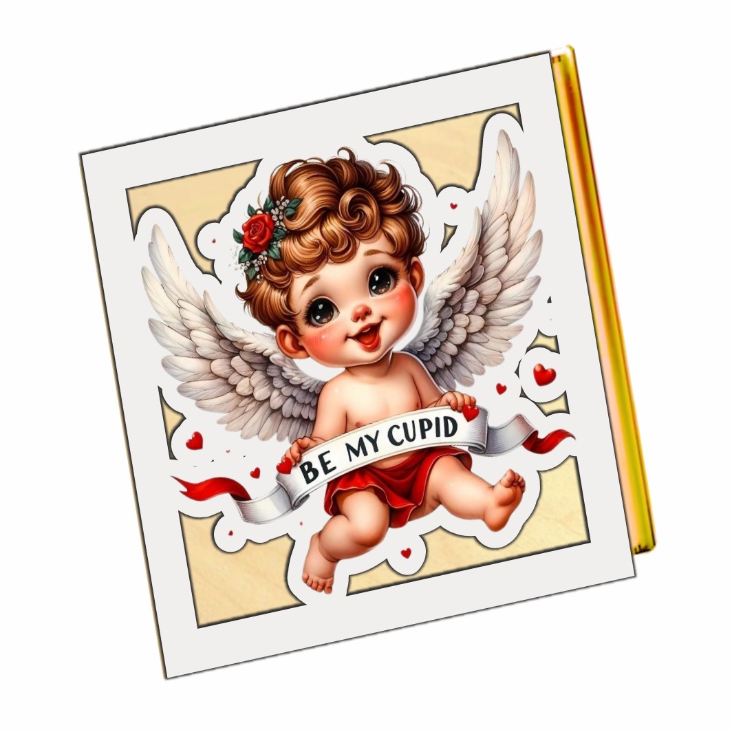 BL024... Cutii Aranjamente Licheni, Lemn, Alb, Cupidon, BL024 - imagine 3