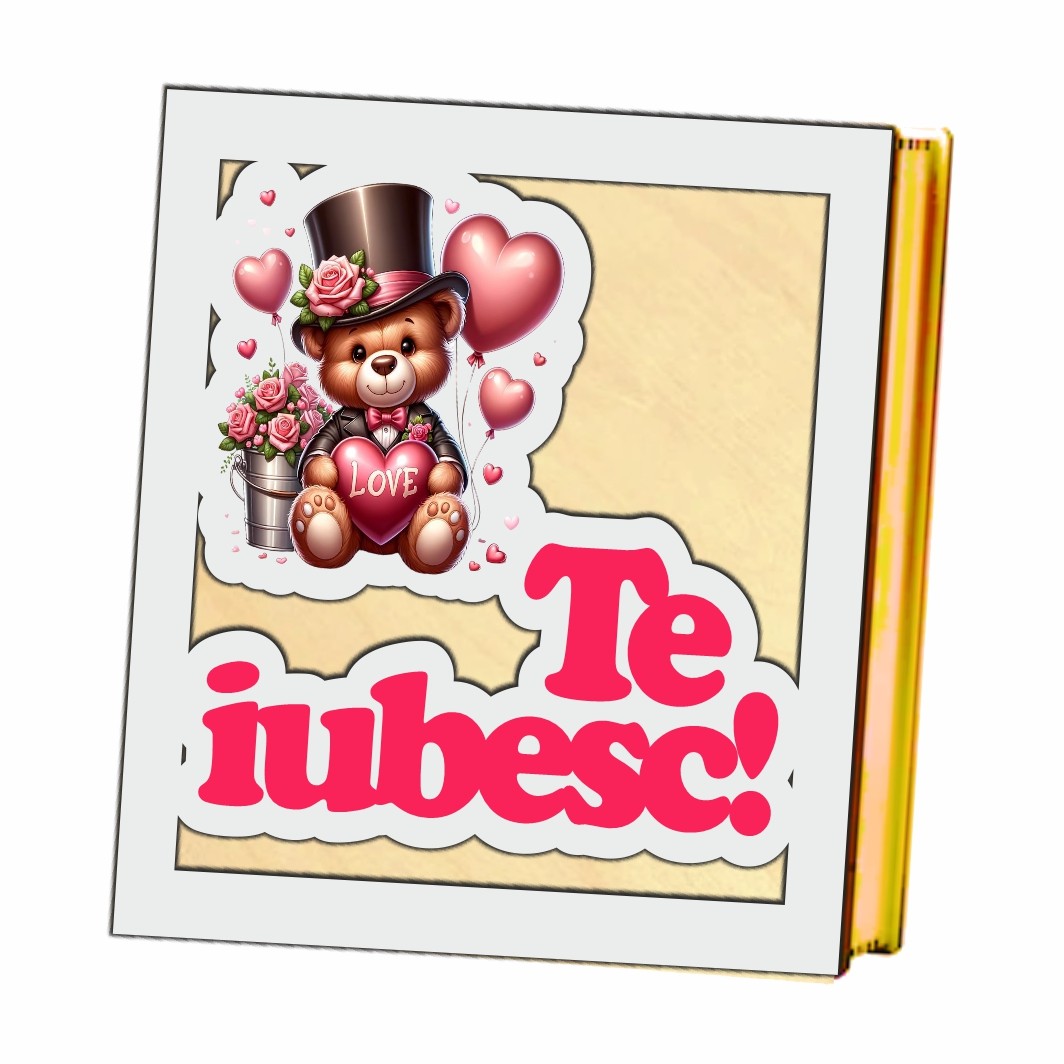 BL029... Cutii Aranjamente Licheni, Lemn, Alb, Urs, Te iubesc, BL029 - imagine 5