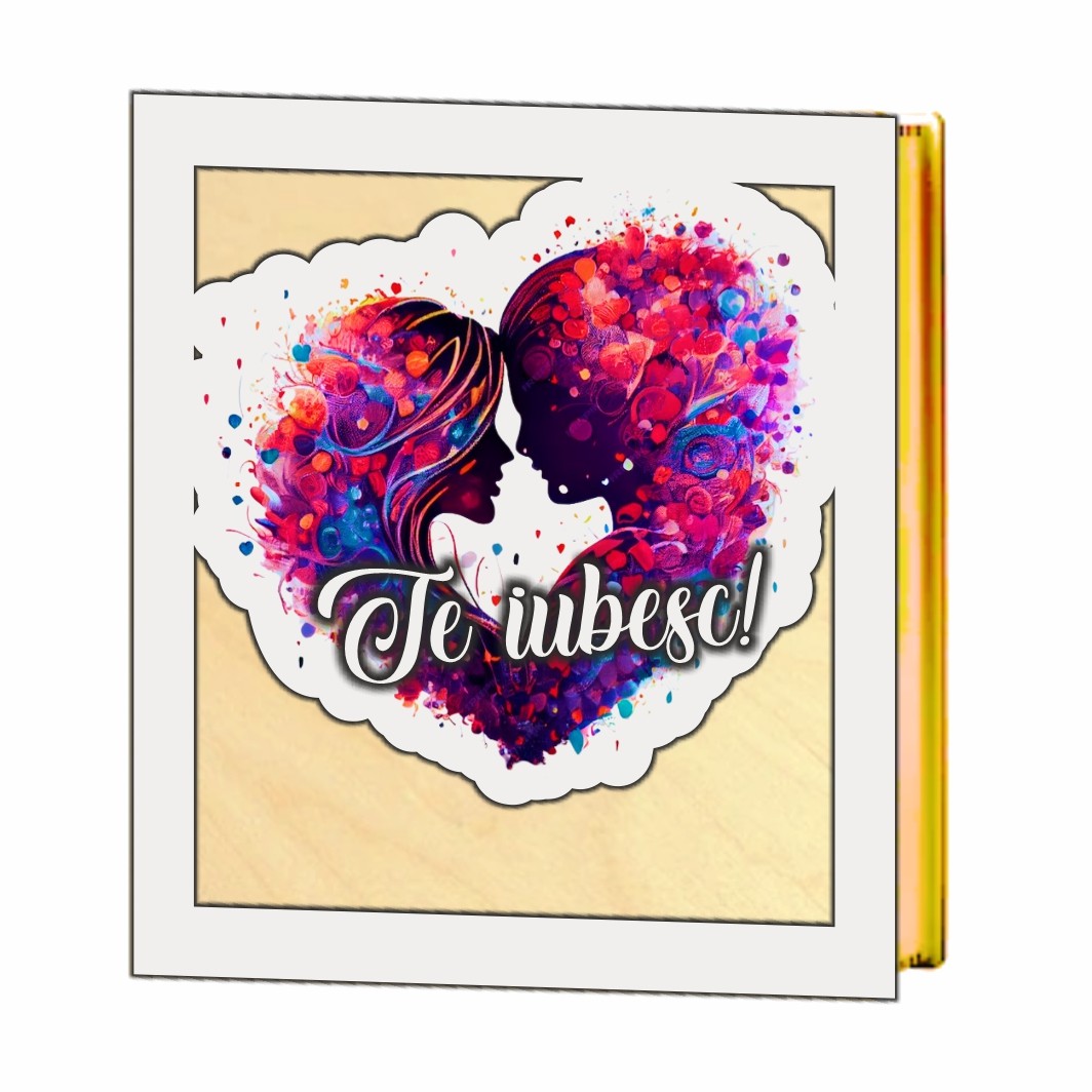 BL031.. Cutii Aranjamente Licheni, Lemn, Alb, Cuplu, Te iubesc, BL031 - imagine 2