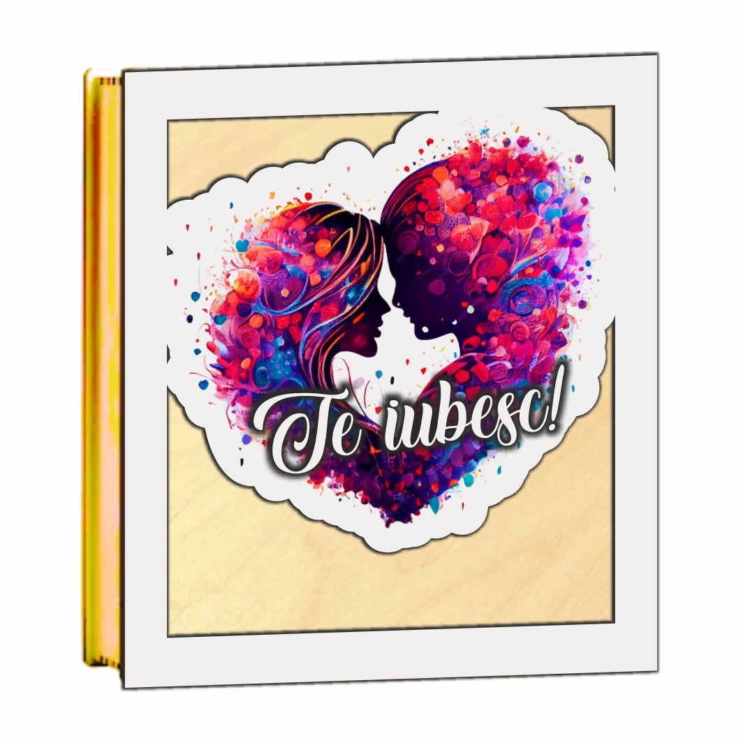 BL031 Cutii Aranjamente Licheni, Lemn, Alb, Cuplu, Te iubesc, BL031 - imagine 1