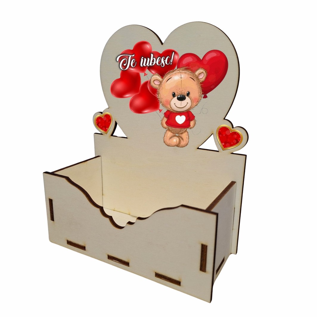 CAUV006.... Cutie Aranjamente Florale, Lemn, Te Iubesc, Urs, CAUV006 - imagine 2