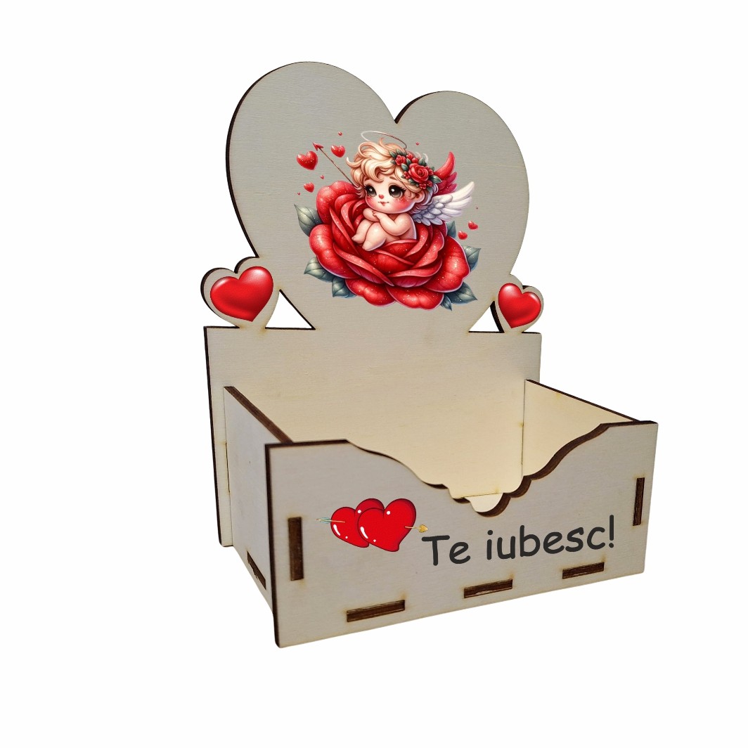 CAUV008....... Cutie Aranjamente Florale, Lemn, Te Iubesc, Cupidon, CAUV008 - imagine 2