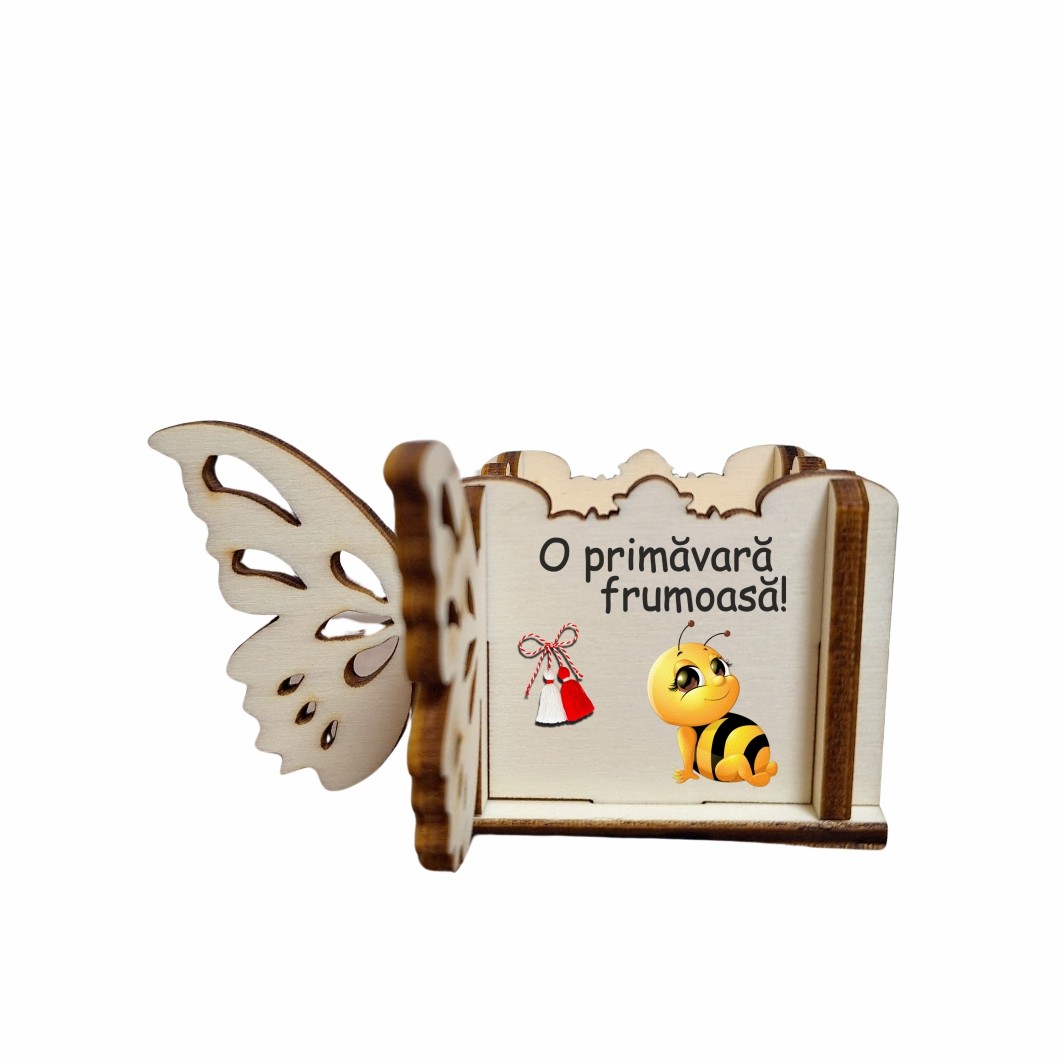 CAUV070 Cutie Mini Aranjamente Florale, Lemn, Fluture, 1 Martie, 10x10x5 cm, CAUV070 - imagine 1