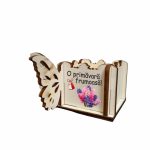 Cutie Mini Aranjamente Florale, Lemn, Fluture, 1 Martie, 10x10x5 cm, CAUV073 - imagine 2