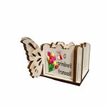 Cutie Mini Aranjamente Florale, Lemn, Fluture, 1 Martie, 10x10x5 cm, CAUV074 - imagine 2