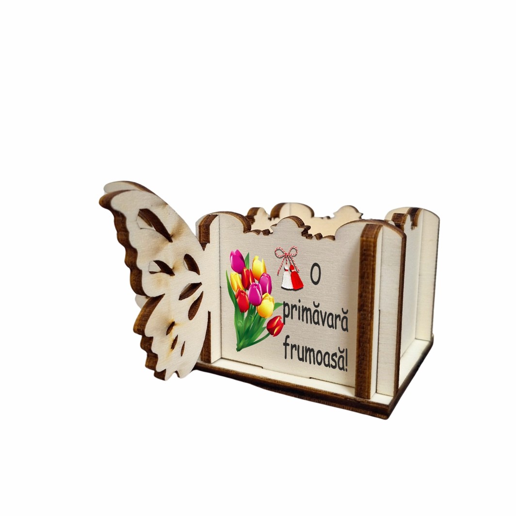 CAUV074.. Cutie Mini Aranjamente Florale, Lemn, Fluture, 1 Martie, 10x10x5 cm, CAUV074 - imagine 2