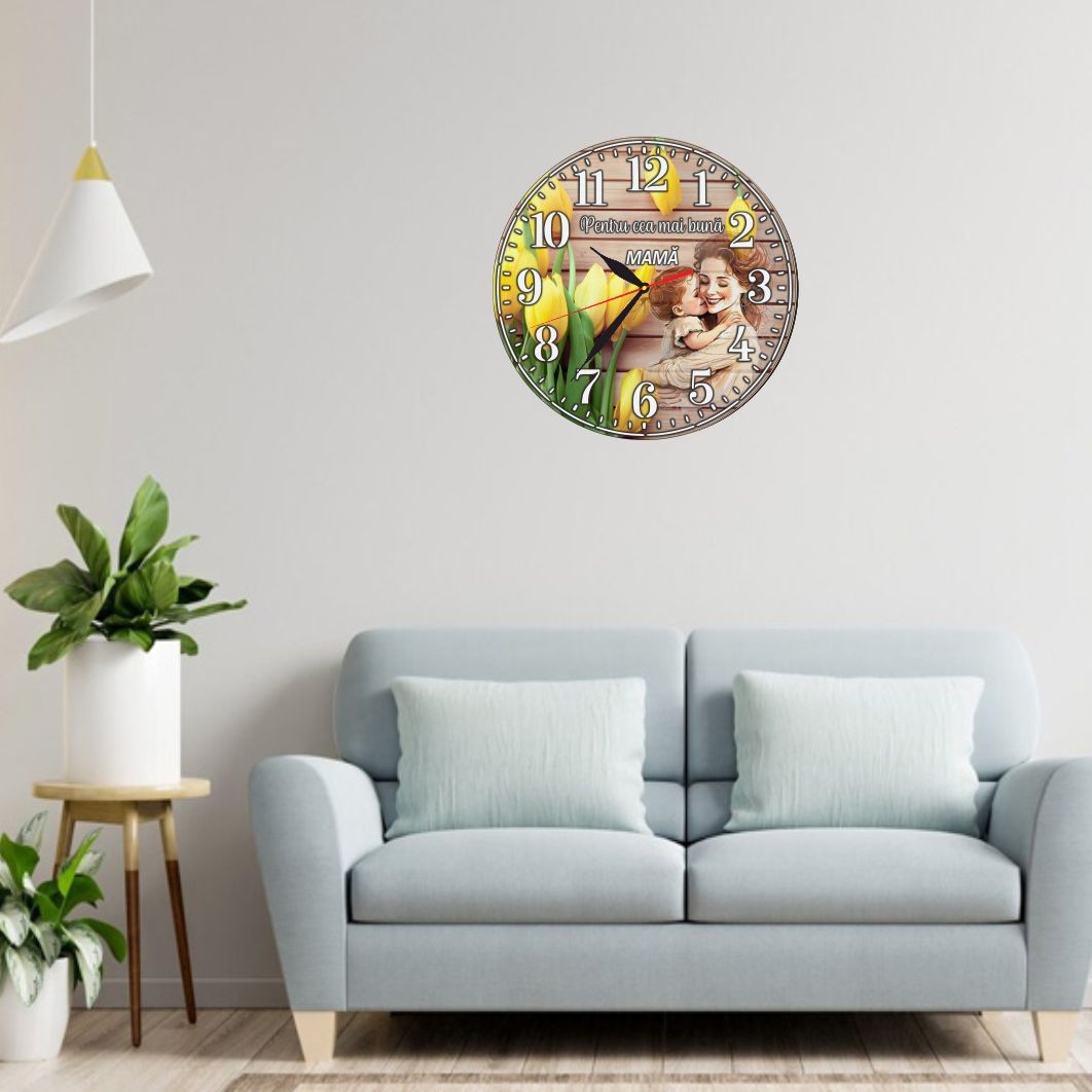 CSMUV005... Ceas personalizat pentru mama, Lemn, 40x40cm, CSMUV005 - imagine 2
