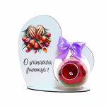 Decoratiune cu licheni si trandafir criogenat rosu, Martie, Aniversar, Lemn, 20x19 cm, SPGUV023