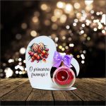 Decoratiune cu licheni si trandafir criogenat rosu, Martie, Aniversar, Lemn, 20x19 cm, SPGUV023 - imagine 4