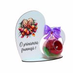 Decoratiune cu licheni si trandafir criogenat rosu, Martie, Aniversar, Lemn, 20x19 cm, SPGUV023 - imagine 2