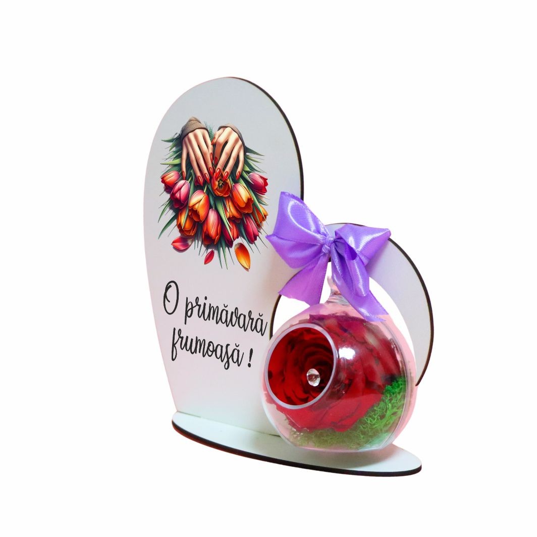 SPG0023. Decoratiune cu licheni si trandafir criogenat rosu, Martie, Aniversar, Lemn, 20x19 cm, SPGUV023 - imagine 3