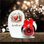 Decoratiune cu licheni si trandafir criogenat rosu, Martie, Aniversar, Lemn, 20x19 cm, SPGUV018 - imagine 4