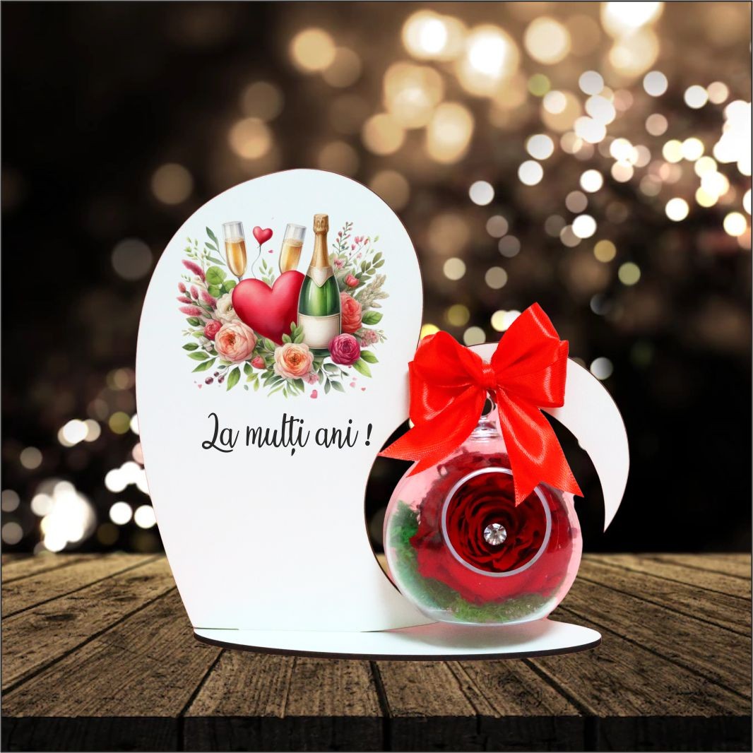 SPG018... Decoratiune cu licheni si trandafir criogenat rosu, Martie, Aniversar, Lemn, 20x19 cm, SPGUV018 - imagine 4