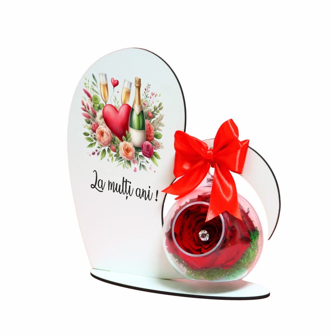 SPG018.. Decoratiune cu licheni si trandafir criogenat rosu, Martie, Aniversar, Lemn, 20x19 cm, SPGUV018 - imagine 3