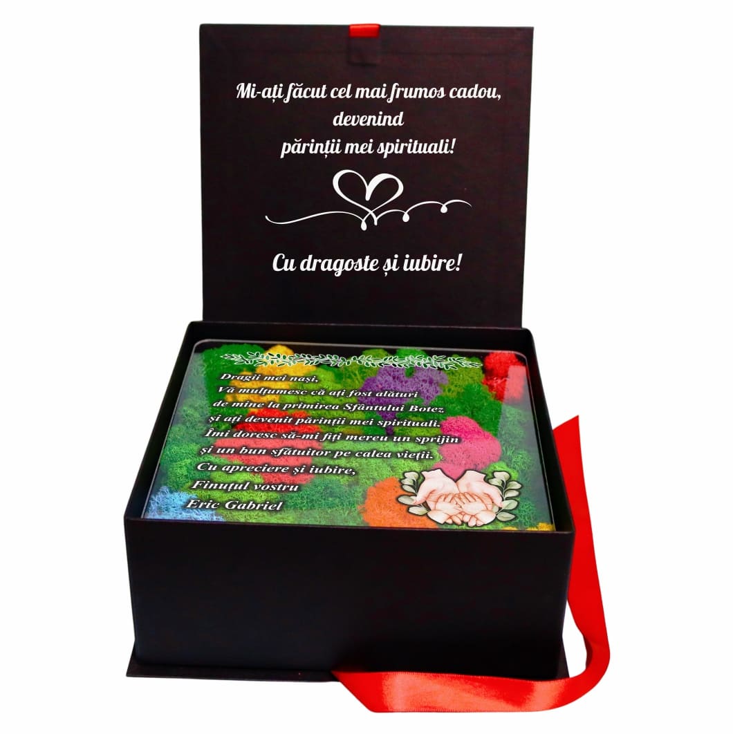 CLNUV008 Cutie Cadou Nasi Botez, Licheni, Multicolor, 23x23 cm, CLNUV008 - imagine 1