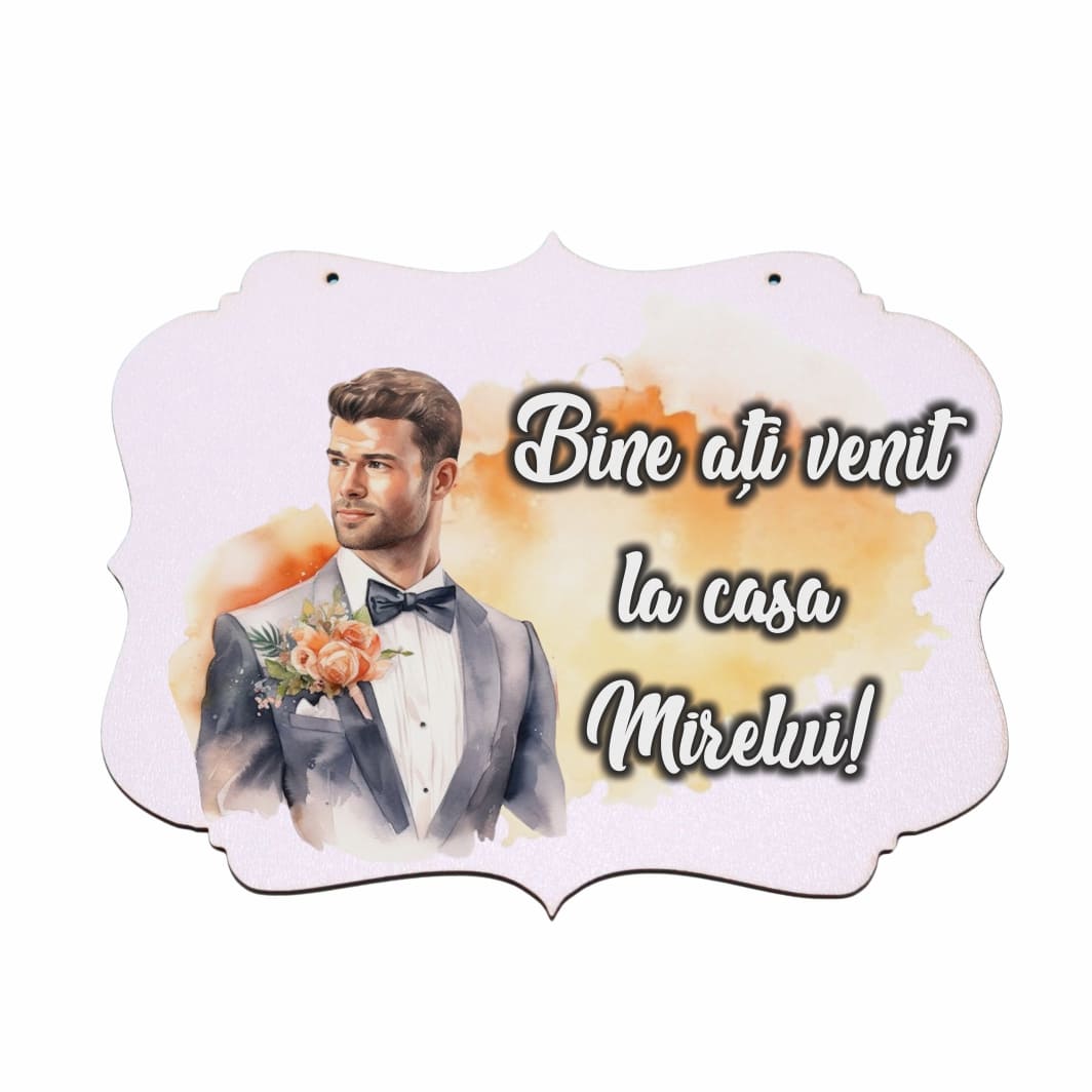 PBUV002 Pancarta Bine Ati Venit la casa Mirelui, Nunta, Portocaliu, 40x31cm, PBUV002 - imagine 1