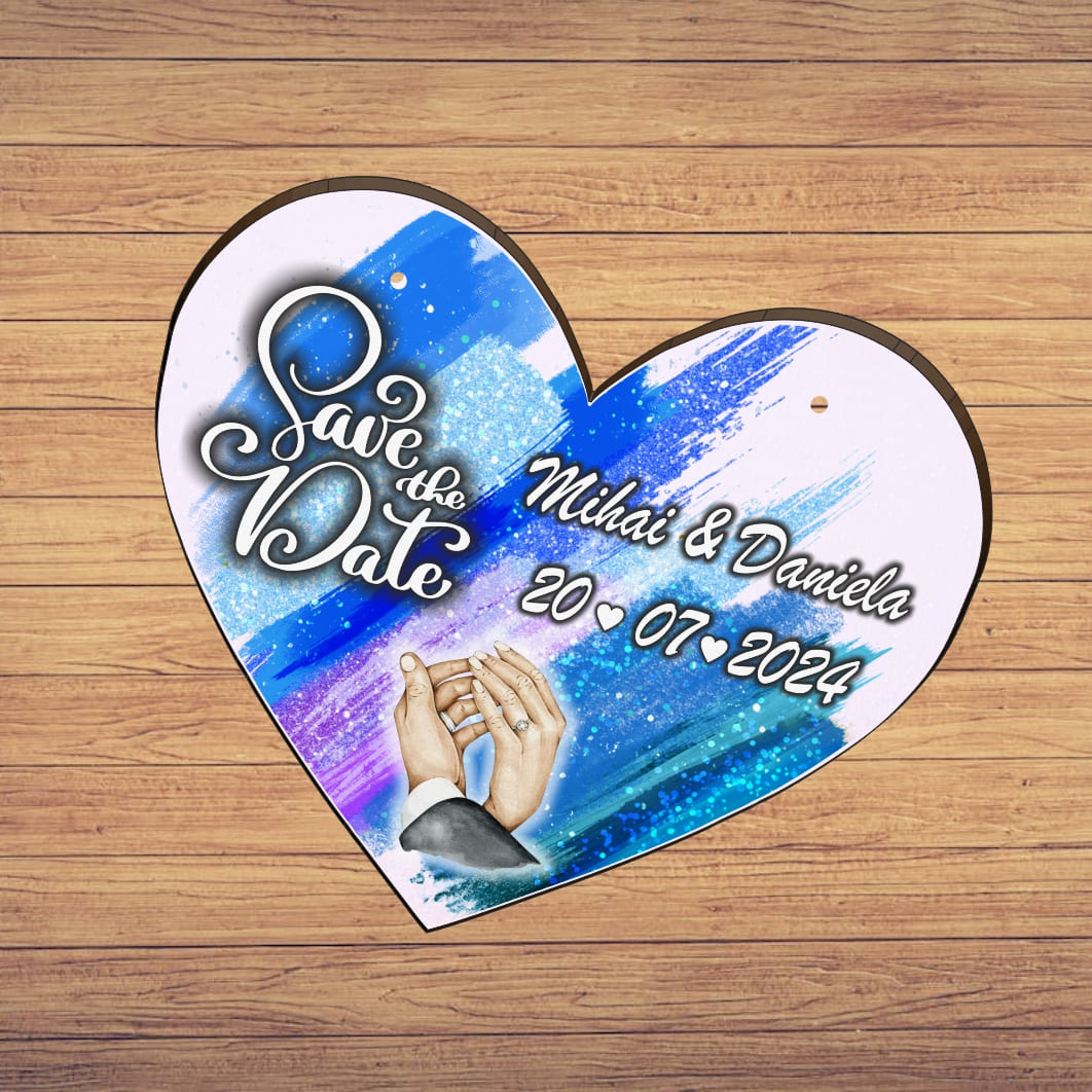 PSDUV001.... Pancarta Save The Date, Nunta, Albastru, Inima, 30x28cm, PSDUV001 - imagine 5