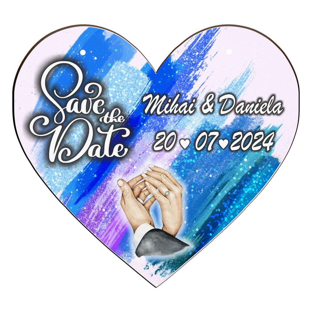 PSDUV001 Pancarta Save The Date, Nunta, Albastru, Inima, 30x28cm, PSDUV001 - imagine 1