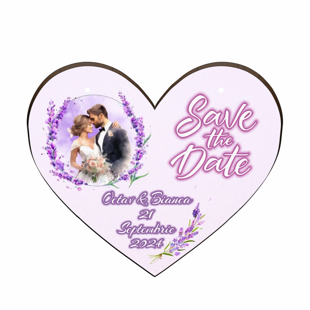 PSDUV006... Pancarta Save The Date, Nunta, Mov, Inima, 30x28cm, PSDUV006 - imagine 3