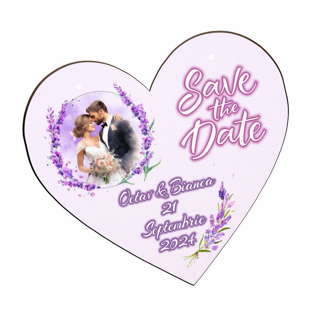 PSDUV006. Pancarta Save The Date, Nunta, Mov, Inima, 30x28cm, PSDUV006 - imagine 4