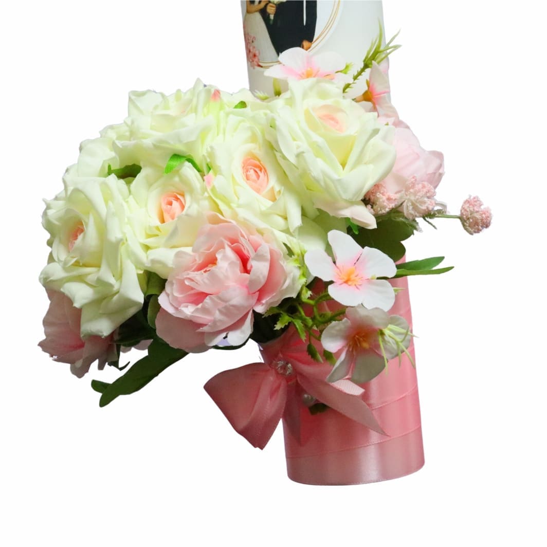 LN006. Set Lumanari Nunta, Personalizate, Mire Mireasa, 2 Bucati, Roz, 35 cm, LN006 - imagine 4