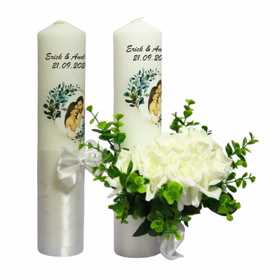 LN023... Set Lumanari Nunta, Personalizate, Mire Mireasa, 2 Bucati, Alb, 35 cm, LN023 - imagine 4