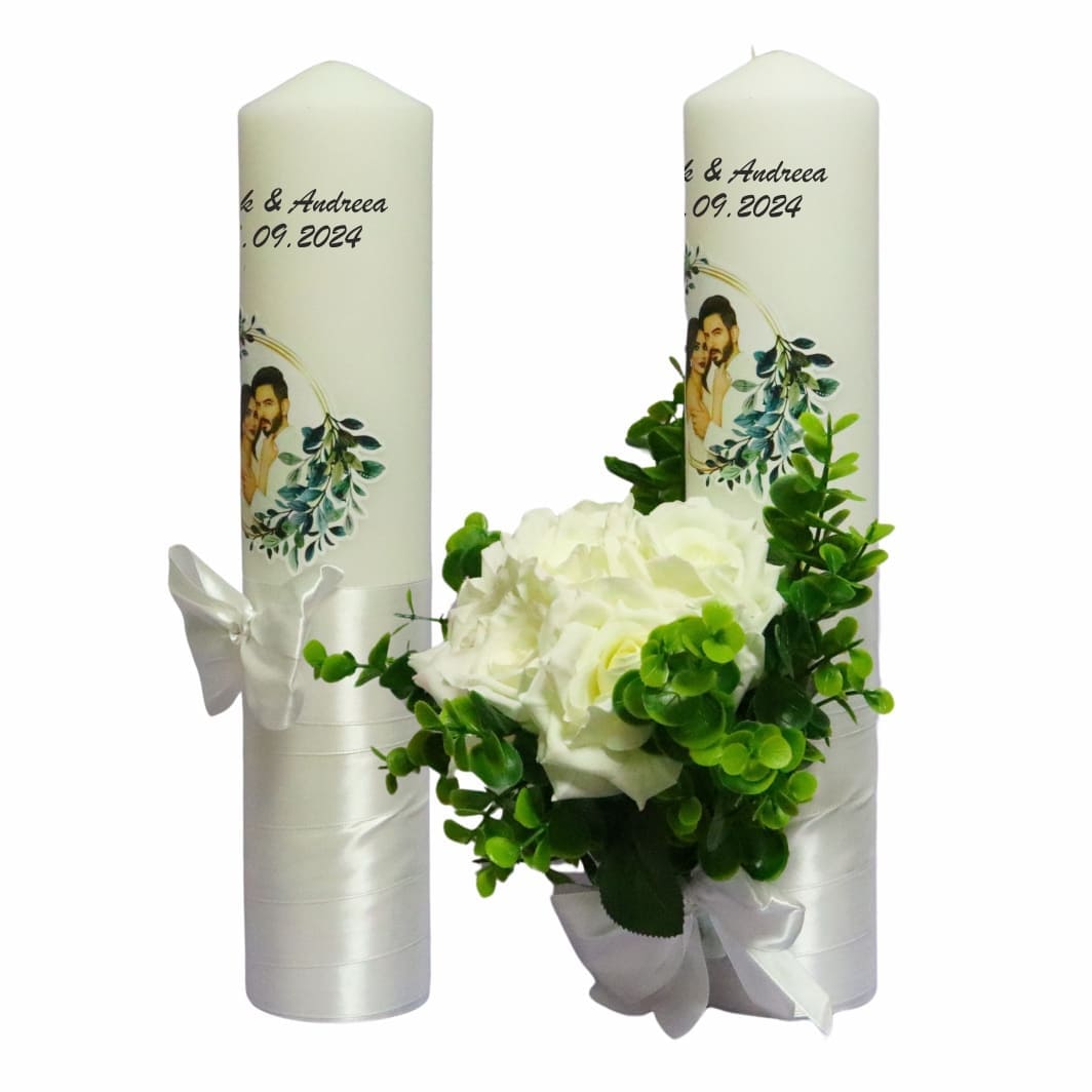 LN023.. Set Lumanari Nunta, Personalizate, Mire Mireasa, 2 Bucati, Alb, 35 cm, LN023 - imagine 2
