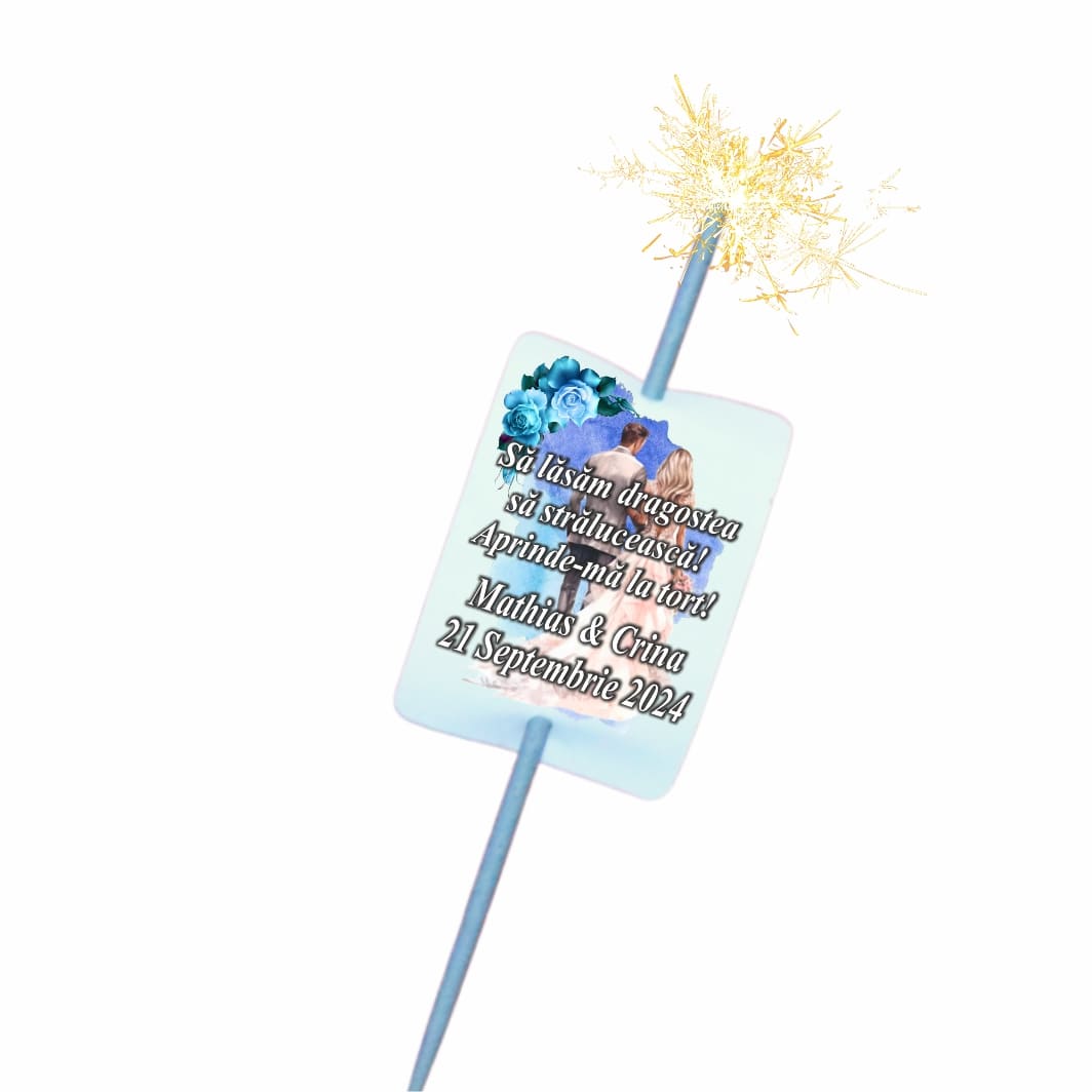 AN004... Artificie de Mana Nunta, Aprinde-ma la tort, Personalizat, Albastru, 25cm, AN04 - imagine 4