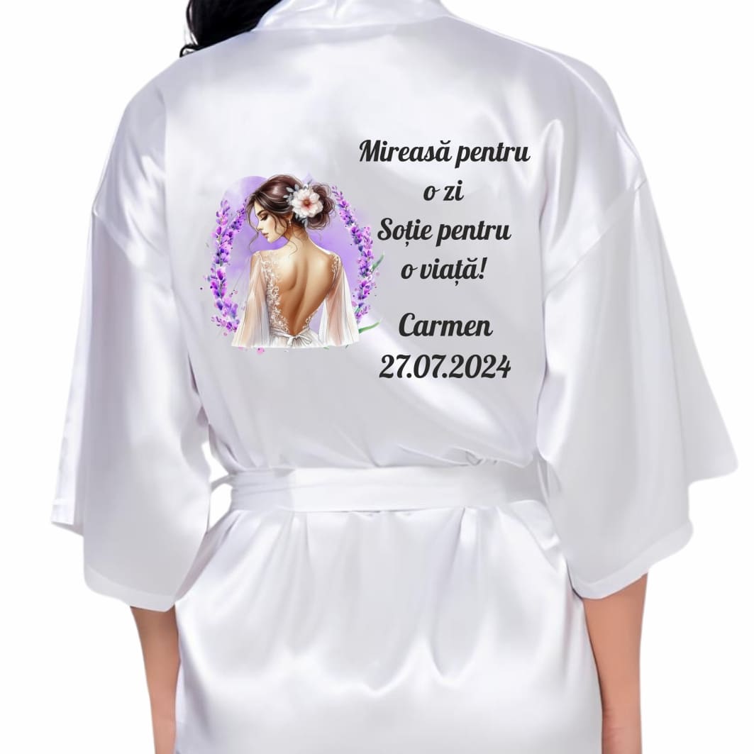 HNM004. Halat mireasa, Personalizat, Nunta, Alb, Satin, HNM004 - imagine 3