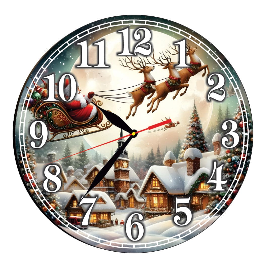 CCRUV006 Ceas Craciun , Lemn, 40cm, Multicolor, CCRUV006 - imagine 1