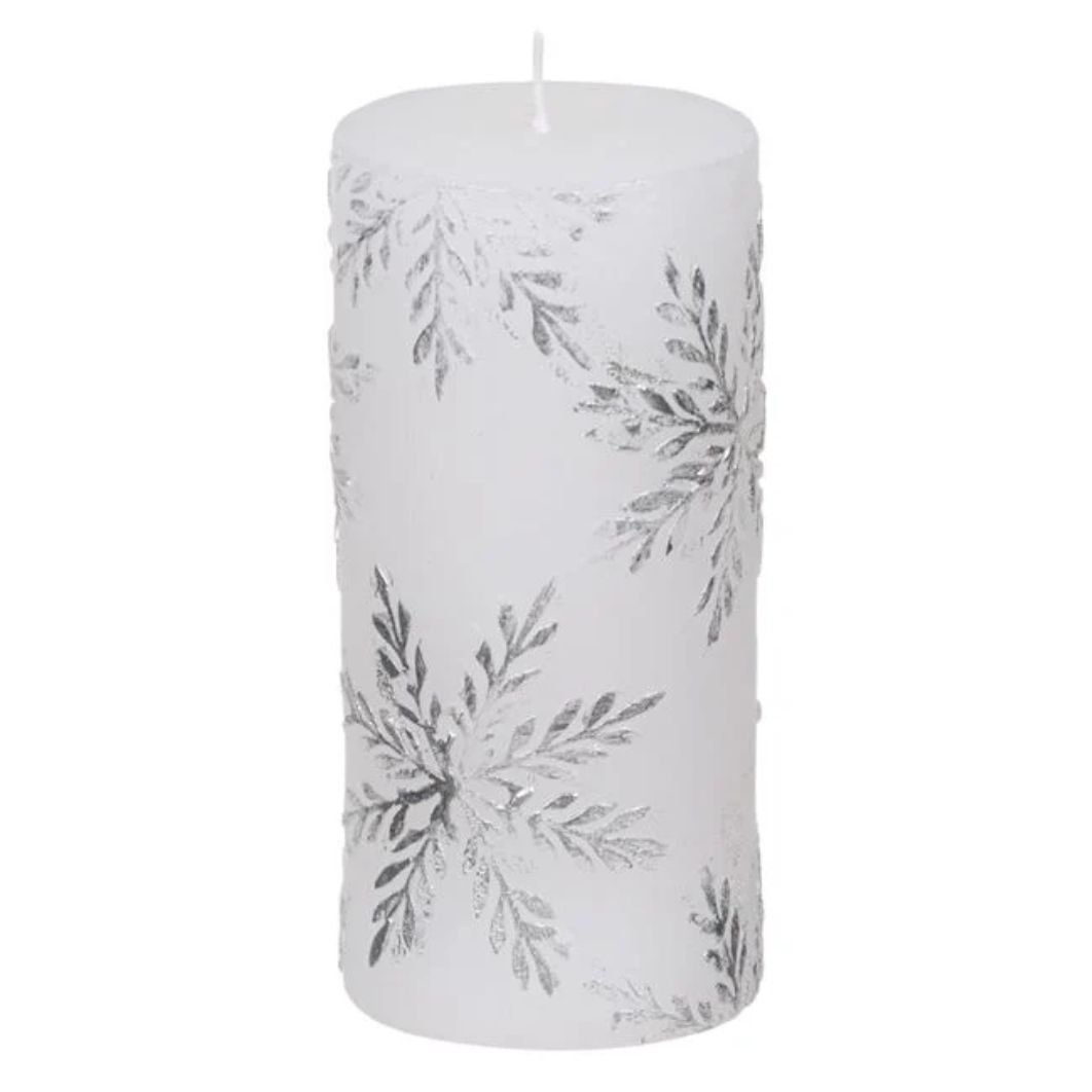 DCJ295 Decoratiune de Craciun, Lumanare, Alb, Fulgi Argintii, 7x15cm, DCJ295 - imagine 1