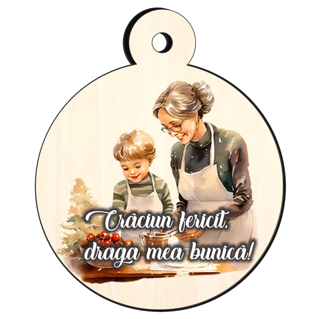 GLUV026 Glob Lemn, Craciun, Bunici, Multicolor, 9cm, GLUV026 - imagine 1