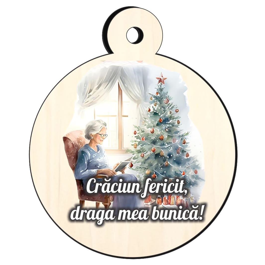 GLUV027 Glob Lemn, Craciun, Bunici, Multicolor, 9cm, GLUV027 - imagine 1