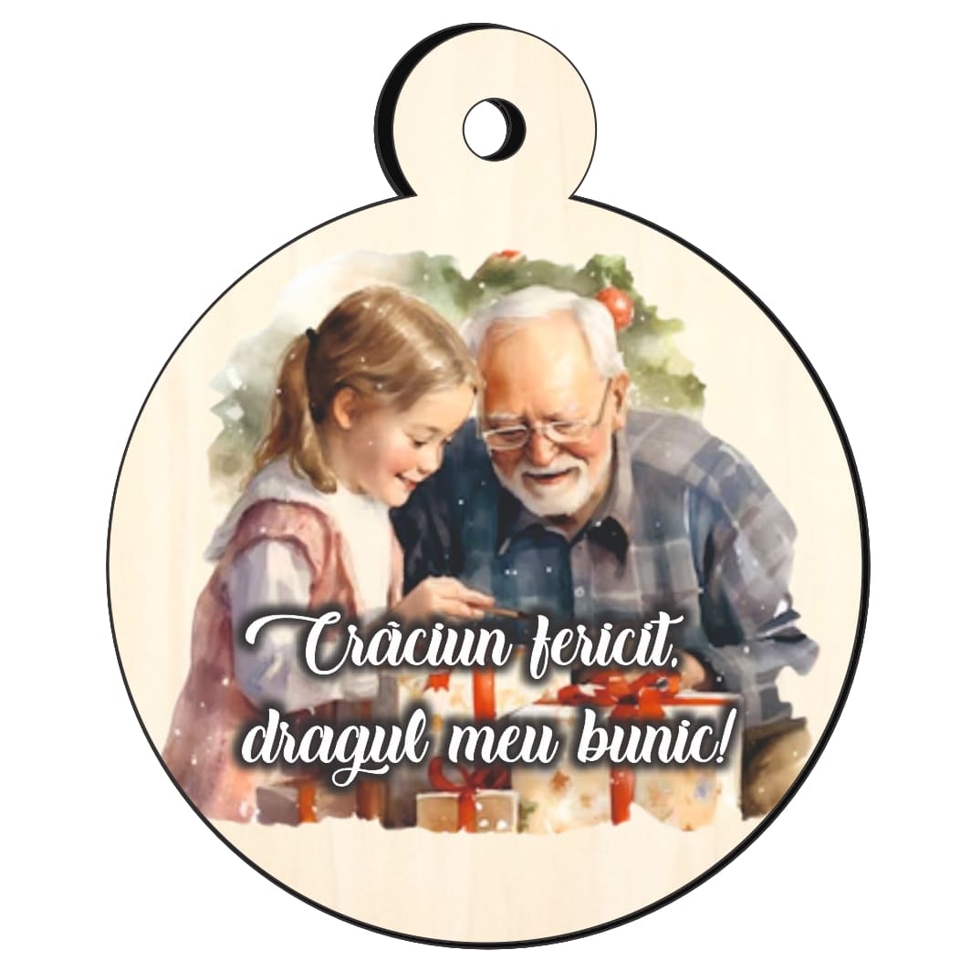 GLUV028 Glob Lemn, Craciun, Bunici, Multicolor, 9cm, GLUV028 - imagine 1