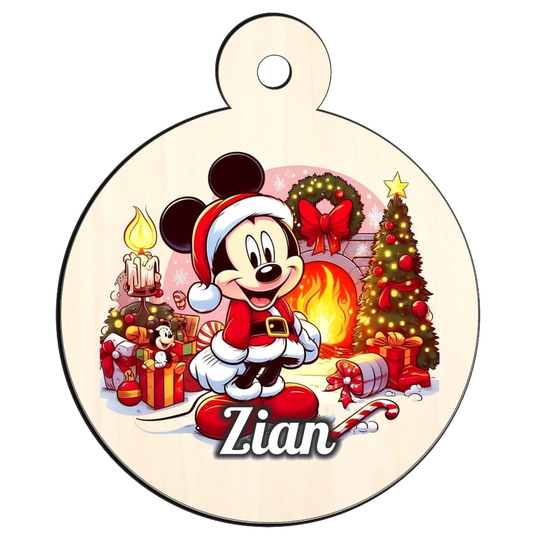 GLUV039 Glob Lemn, Craciun, Personalizat, Mickey Mouse, Multicolor, 9cm, GLUV039 - imagine 1
