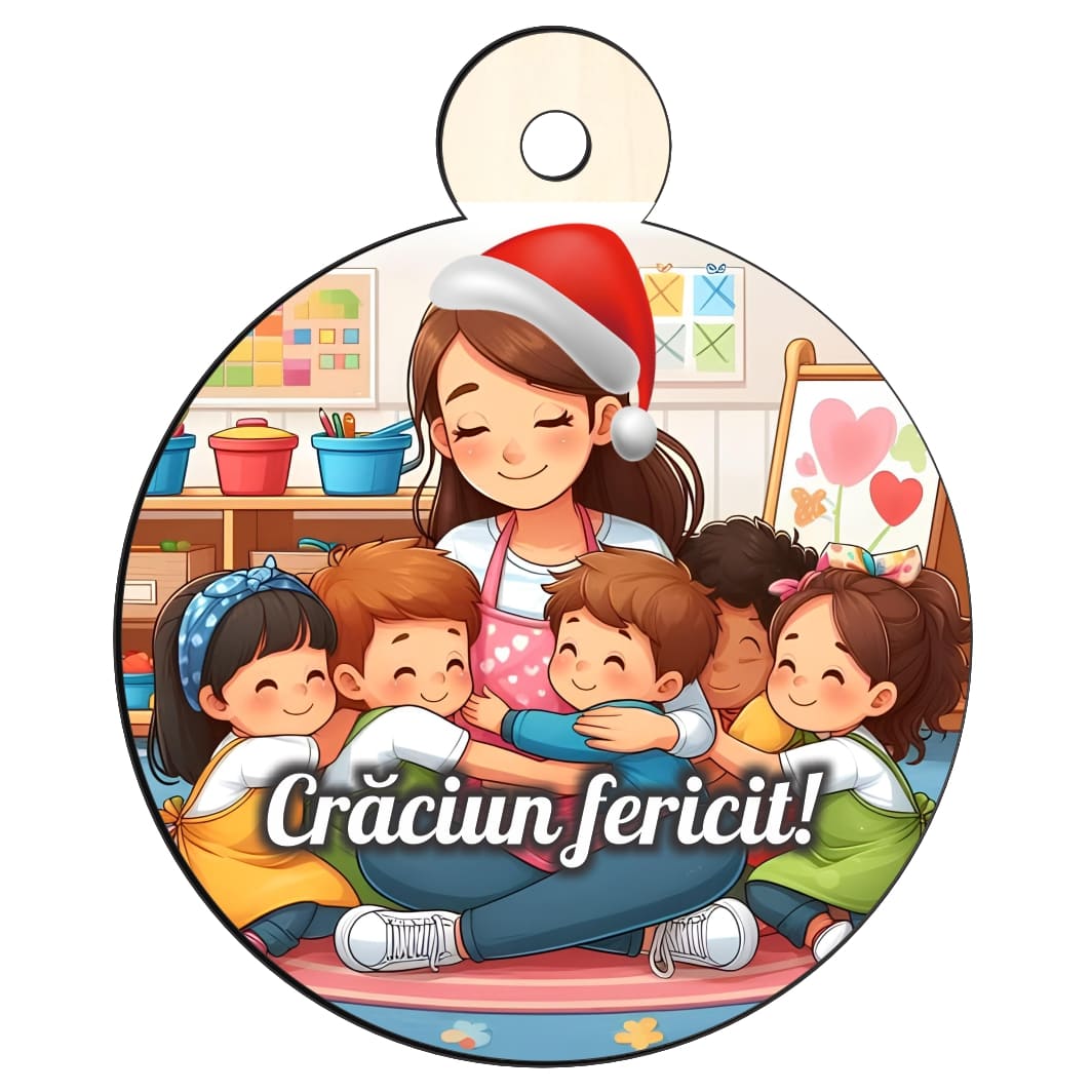 GLUV041 Glob Lemn, Craciun, Multicolor, Educatoare, 9cm, GLUV041 - imagine 1