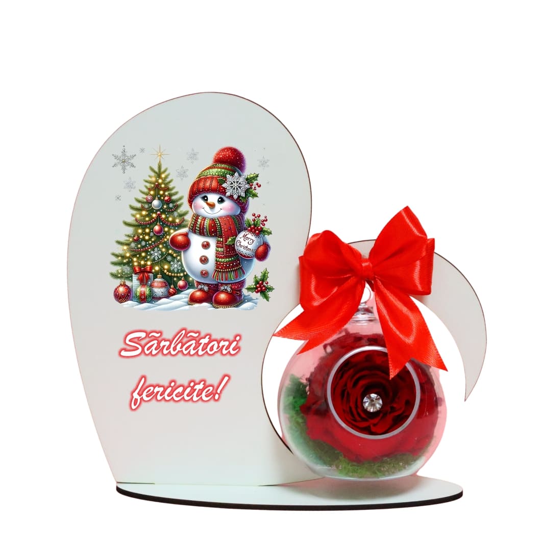 SGCUV004 Decoratiune cu licheni si trandafir criogenat rosu, Craciun, Lemn, 20×19 cm, SGCUV004 - imagine 1