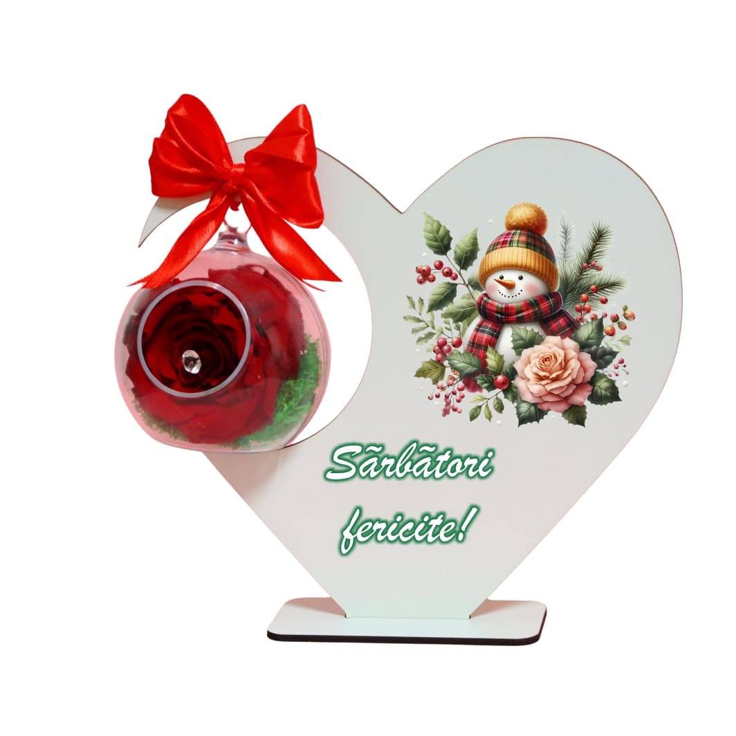 SGCUV018 Decoratiune cu licheni si trandafir criogenat rosu, Craciun, Lemn, 20×19 cm, SGCUV018 - imagine 1