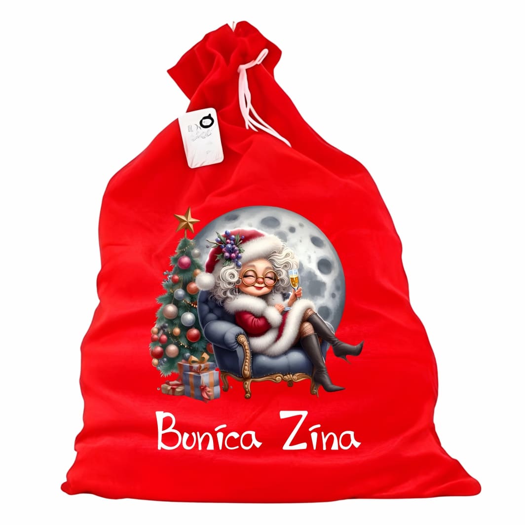 SMCR019 Saculet Personalizat de Craciun Catifelat, Rosu, Mos Craciun, 60 cm, SMCR019 - imagine 1